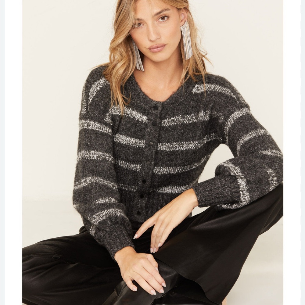 Shyanne Charcoal and White Striped Cardigan
